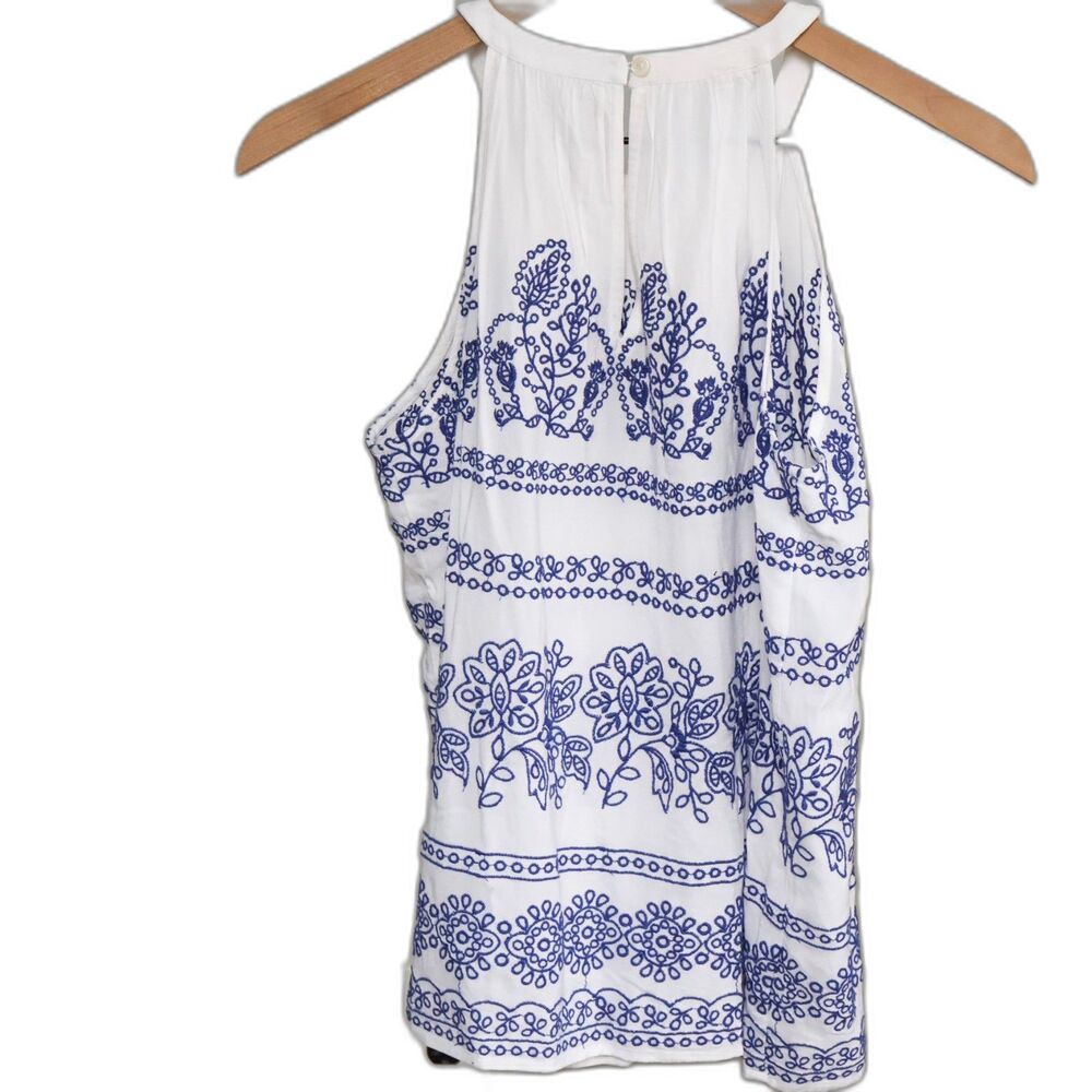 Loft White and Blue Embroidered Halter Top xs - Picture 3 of 6